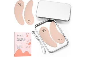 Beautistin Under Eye Patches Silicone - 2 Pairs Reusable Eye Wrinkle Patches, Reusable Under Eye Mask, Plump Fine Lines & Wrinkles, with Metal Eye Cream Applicator, Tin Case, Cream Color