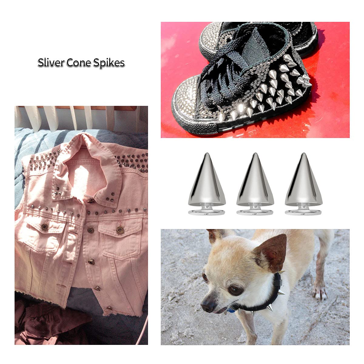 zhuohai 100 Pairs Cone Spikes Screwback Studs, Cone Silver Studs and Spikes Punk, DIY Leather Craft Cool Rivets Punk(7X10mm)