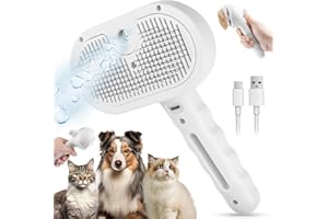 Cat Steam Brush for Shedding, 3 In 1 Cat Hair Brush with Spray and Release Button, Pet Self Cleaning Hair Removal Comb for Sm