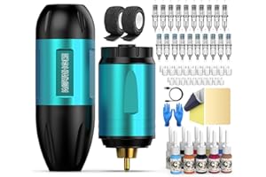 Wormhole Wireless Tattoo Gun Rotary Machine Kit with 1,500 mAh Capacity Power Supply 10 Ink 20 Cartridge Needles Tattoo Suppl