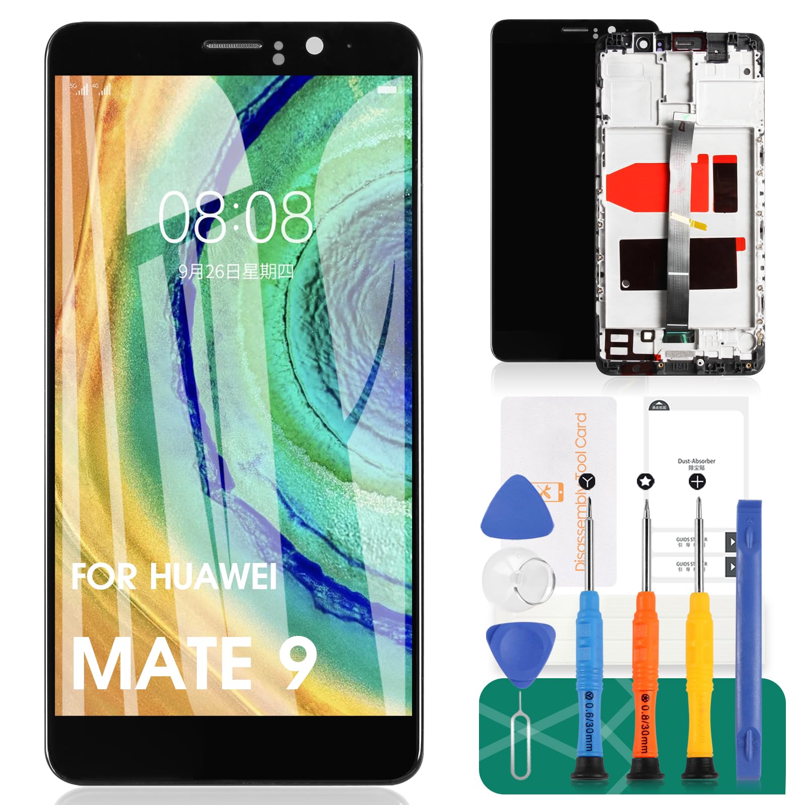 Screen Replacement For Huawei Mate 9 MHA-L09 MHA-L29 AL00 L23 5.9" LCD Display Touch Screen Digitizer Panel with Frame Assembly Full (NO Fit for Mate 9 Lite) (Black)