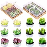 Glarks 12 Pieces Cute Tea Lights Tealight Candles, Artificial Succulents Handmade Cactus Candles for Birthday Party Valentine's Day Wedding Spa Home Decor and DIY Gift