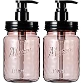 Amolliar 16 Oz Plastic Soap Dispenser, Refillable Hand Dish Soap Dispenser - Vintage Rose Bottle with Black Pump Lids, for Farmhouse Bathroom Kitchen, Includes 2 Extra Pump & Waterproof Label (2 Pack)