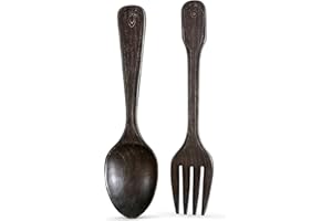 Heather & Willow 16" Wooden Jumbo Fork and Spoon Wall Decor Set of 2 | Large Spoon and Fork Wall Decor | Modern Farmhouse Kitchen Decor | Vintage Rustic Home & Kitchen Wall Decoration