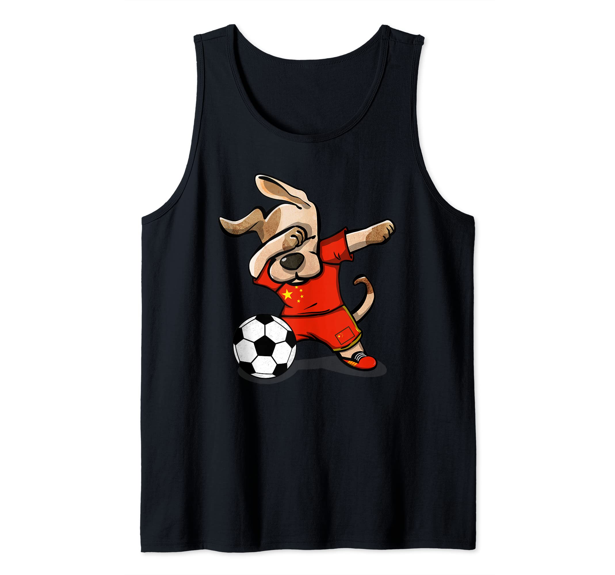 Funny Dabbing Dog China Soccer Chinese Flag Football Lover Tank Top