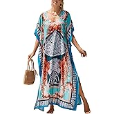 IMAGEKOPE Kaftan Dresses for Women Plus Size Bathing Suit Cover up Vneck Batwing Dress Loose fit Moroccan Caftan mumu Dresses