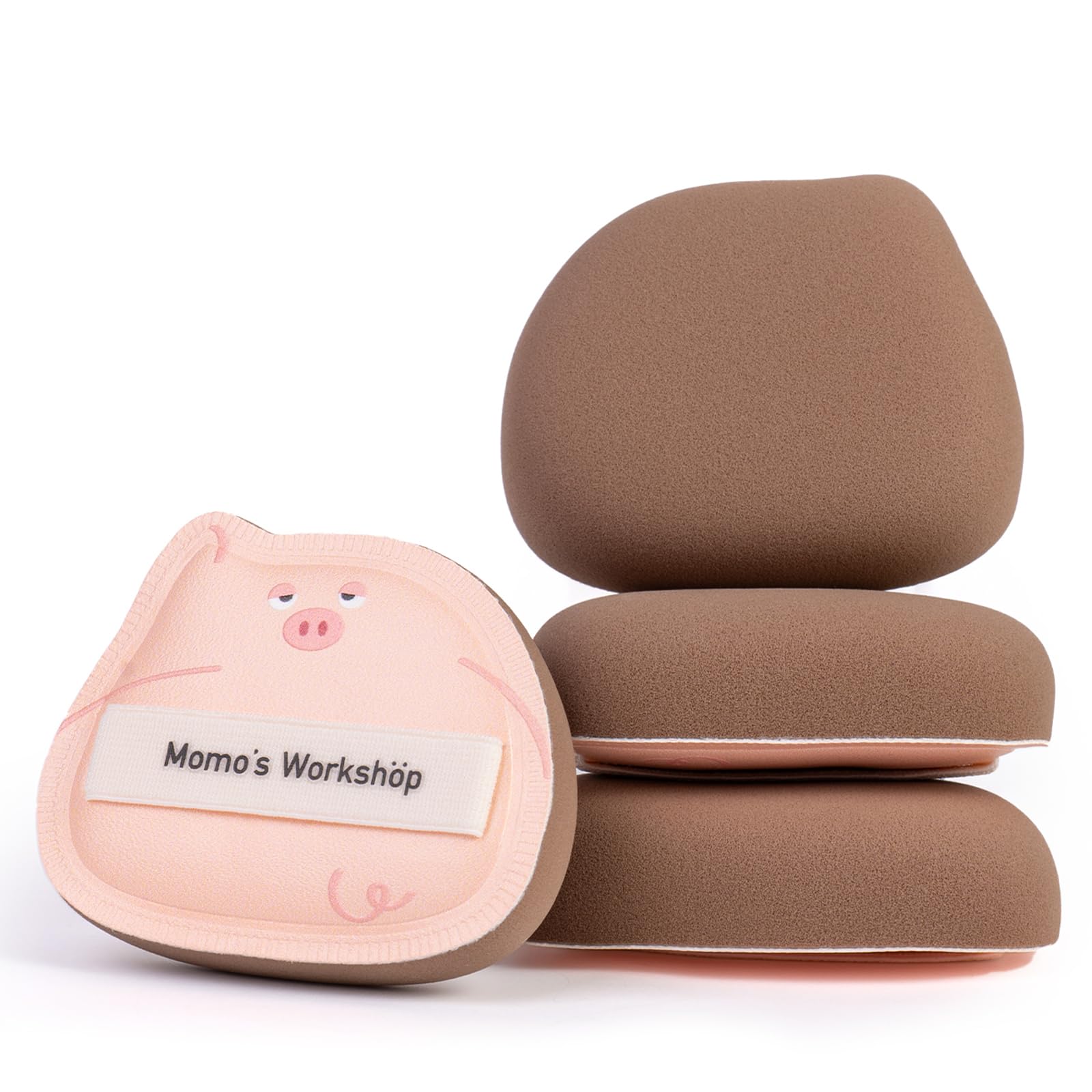 Photo 1 of 2-Pack Cute Sleepy Pig Makeup Sponge Oxygen-Finish Makeup Sponge for Liquid Foundation & Cream Blush, 85° Angled Tip, Hydrophilic PU for Sheer & Natural Makeup, Buildable Coverage Sponge