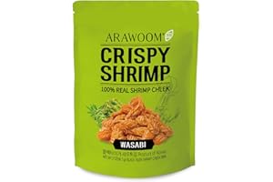 ARAWOOM - 100% Real Black Tiger Shrimp Haed Crisps, Wasabi Pack [2oz, Pack of 1], Crispy Seafood Snack, High-Protein Crunch, Crunchy On-the-Go Treat