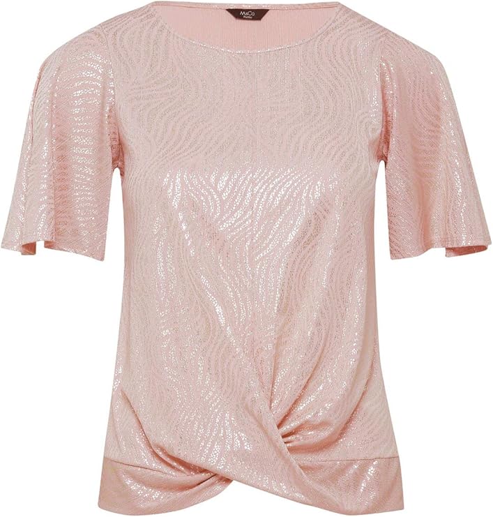 M&Co Ladies Petite Size Knot Shimmer Top Pink 8 Amazon.co.uk Clothing