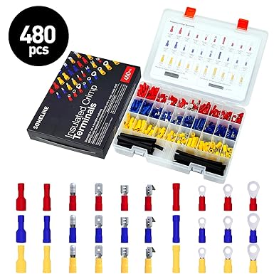 480Pcs Isolierte Kabelschuhe Anschlussklemme Drahtklemmen Quetschverbindern Steckverbinder Crimpverbinder Sortiment Kit SOMEL