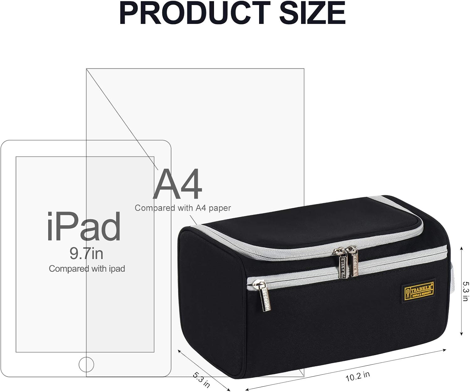 Travel Toiletry Bag for Womens Men, Water Resistant hanging Makeup Cosmetic Bags Shaving with Travel Gifts Hook Dopp Shampoo Large Capacity Bathroom and Shower Organizer Kit for Accessories（black）