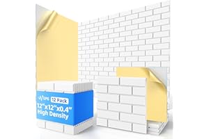 NEPIS 12 Pack Acoustic Panels with Self Adhesive, 12" X 12" X 0.4" High Density Sound Proof Foam Panels for Walls, Soundproof Wall Panels, Brick Sound Absorbing Panels for Home Studio Office Decor - White