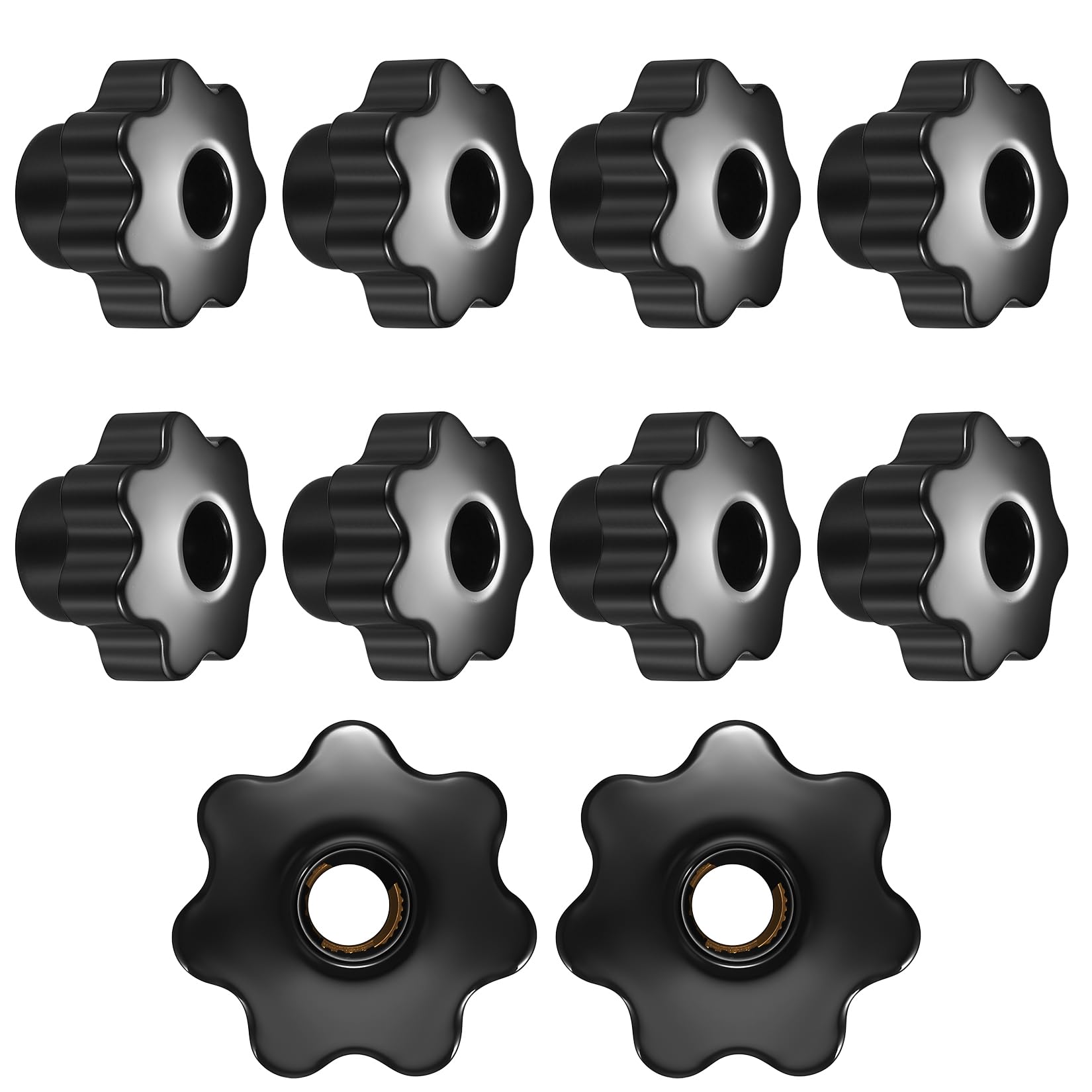 HAOCHEN 10 Pcs M8 Star Shape Head Knobs, Black Plastic Female Thread Clamping Knobs, Grip Hand Knob Handle for Woodworking Fixture Furniture Machine Tool