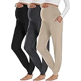 Neer 3 Pack Women's Maternity Joggers Over Belly Sweatpants Stretchy Pregnancy Lounge Pants with Pockets Winter