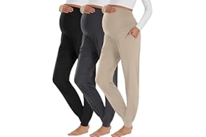 Neer 3 Pack Women's Maternity Joggers Over Belly Sweatpants Stretchy Pregnancy Lounge Pants with Pockets Fall