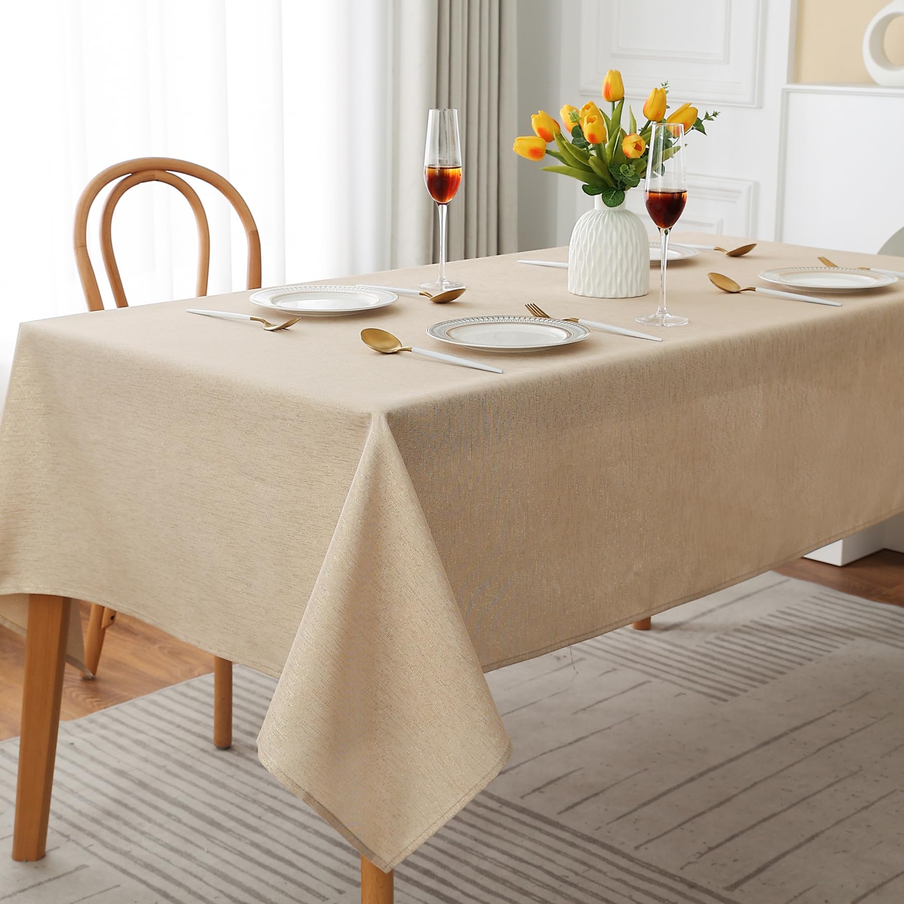 Table Cloth Decorative Prestige Glitter Rectangle Dining Table Cover for Kitchen Picnic Parties Machine Washable (Gold, 58" x 58")