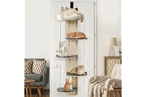 5-Levels Door Hanging Cat Climber, Vertical Door-Mounted Cat Tree Tower with Full Carpeted Plank & Cat Scratching Post for Sm