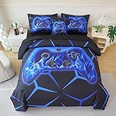 ZSYAYAHA 6 Pieces Boy Bedding Set Twin Gamer Bed in A Bag Set Game Console Comforter Set for Kids Teens Gorgeous Lightweight Black Blue Games Gaming Theme Bed Sets with Sheets(Blue, Twin)