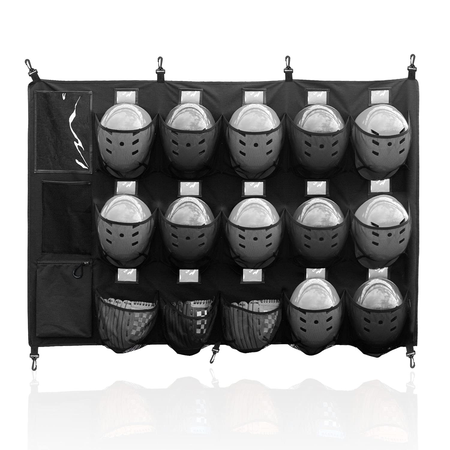 WISEPRO Hanging Helmets Storage Bag, for Baseball Softball Team, Storage Up to 15 Helmets, Organize Sports Equipment, Including Helmets Gloves Balls (Black)
