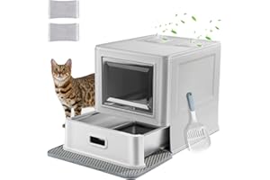 Marchul Enclosed Stainless Steel Cat Litter Box with Lid & Drawer Design, XL Extra Large for Indoor Cats, Metal Covered Cat L