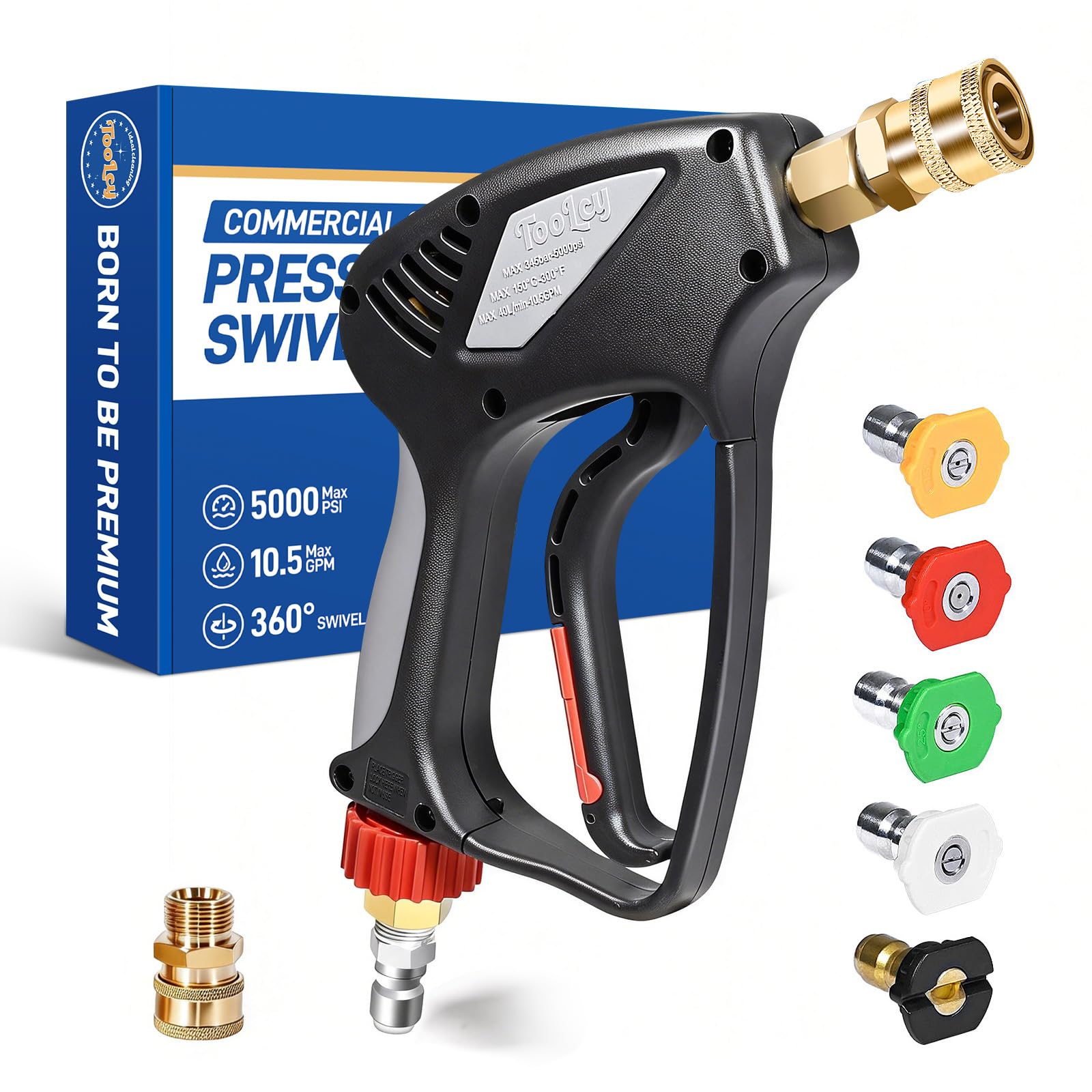 Photo 1 of **MISSING PARTS**TOOLCY Pressure Washer Short Gun, Commercial 5000 PSI / 10.5 GPM with Nozzle Tips, 3/8" Swivel USA-NPT Thread x Quick Socket, Sturdy Design for Gas Power Washer