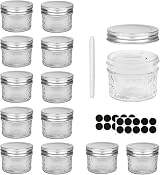 Hniuyun Glass Regular Mouth Mason Jars 120ml 12Pcs with Silver Lids Clear