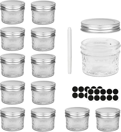 Hniuyun Glass Regular Mouth Mason Jars 120ml 12Pcs with Silver Lids Clear