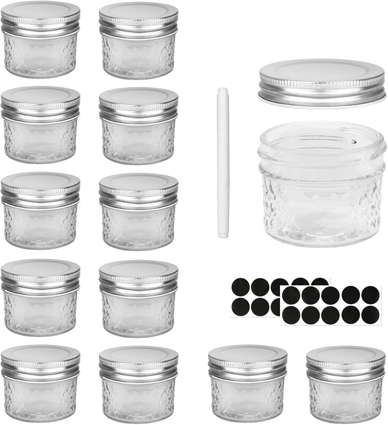 Hniuyun Glass Regular Mouth Mason Jars 120ml 12Pcs with Silver Lids Clear