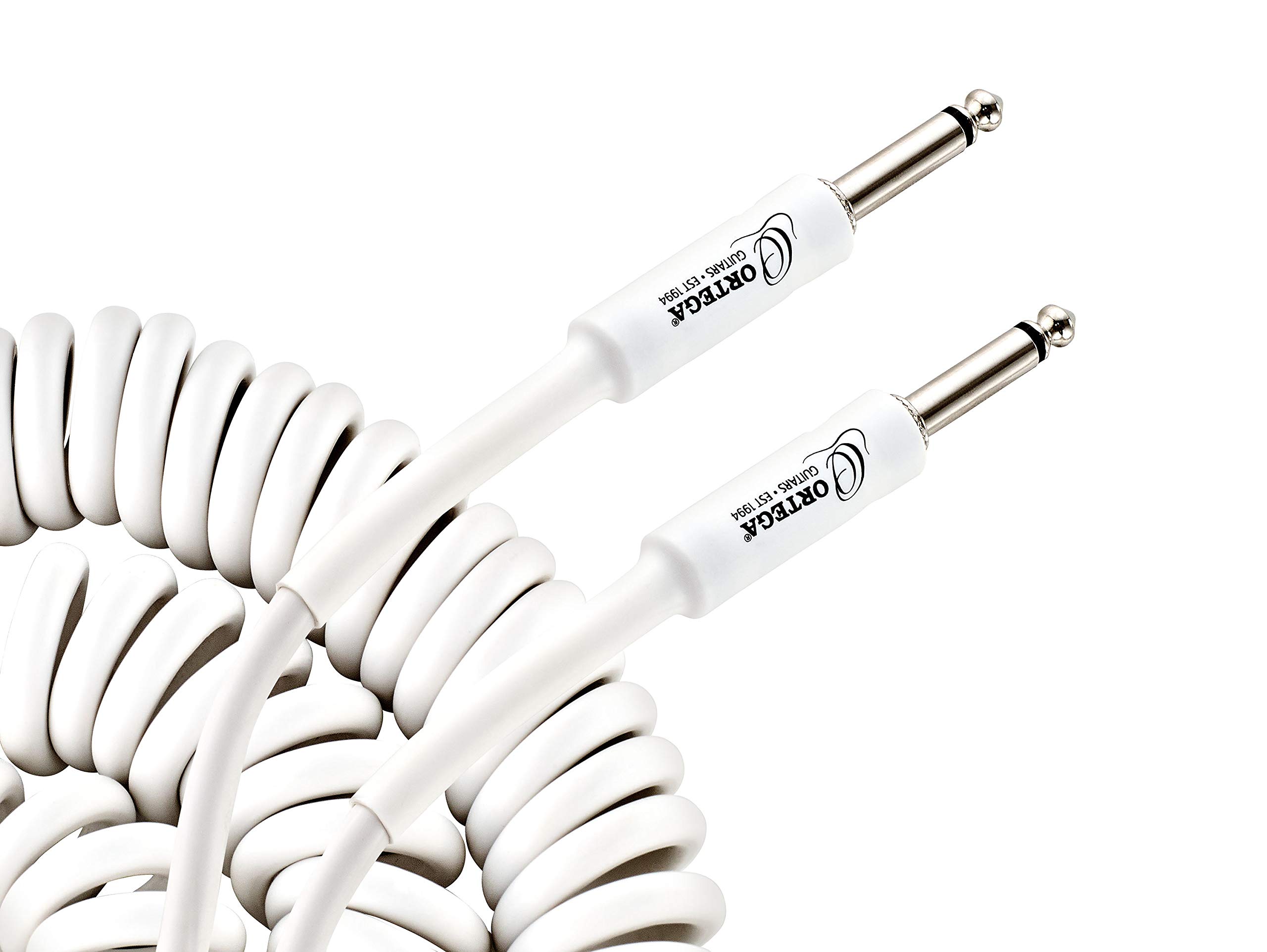 Ortega Guitars Retro Series Cable - Instrument Cable - Length 9 m - Straight and Straight - Coiled Cable - Plastic, White (ORCCIS-30WH)