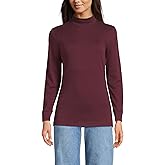 Lands' End Women Long Sleeve Relaxed Cotton Mock Lush Burgundy Tall Medium