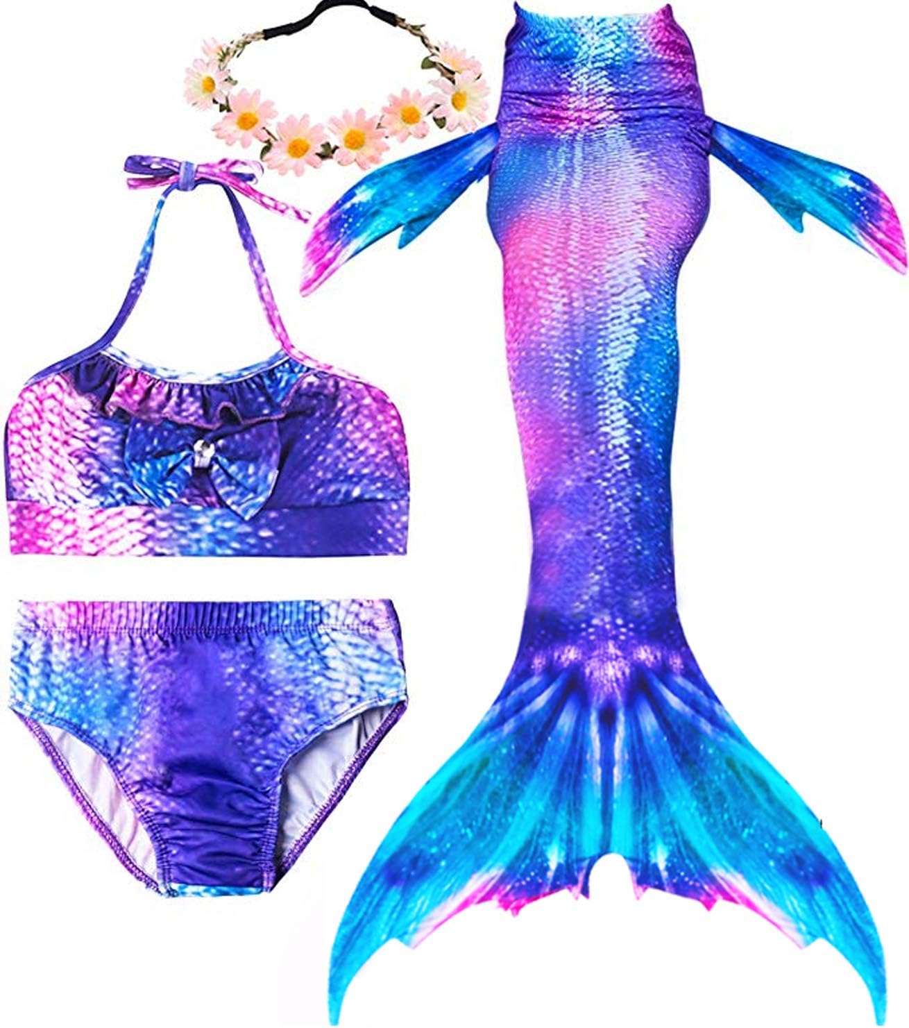 iGeeKid 3 Pcs Girls Swimsuit Mermaid for Swimming Princess Mermaid Birthday Party Supplies Gifts Set for 3-12Y