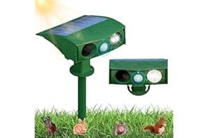 OBEST Solar Animal Deterrent, Ultrasonic & Strobe Light, Outdoor Deterrent for Cats, Dogs, Raccoons, Rabbits & More, Sound Fr