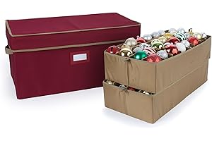 Covermates Keepsakes Adjustable Ornament Storage Box, Carrying Handles, Padded Protection - Holiday Storage, Red