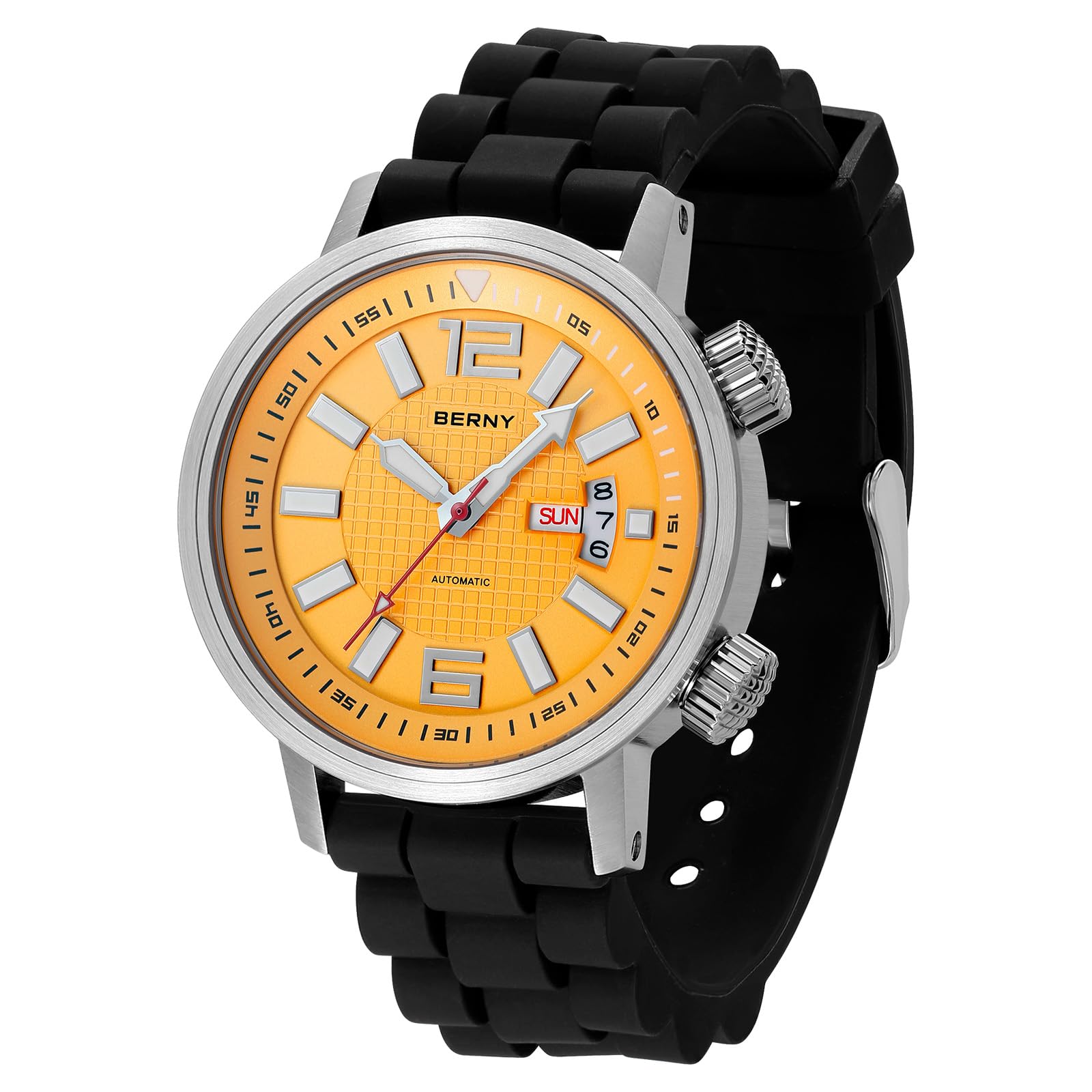 BERNY Automatic Mechanical Dive Watch for Men Self Winding Sport Silicone Strap Wristwatches Waterproof 20ATM Sapphire Glass Scratch Resistant Super Luminous-No Battery Required