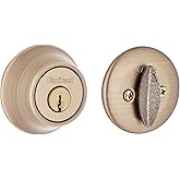 Kwikset 660 Deadbolt Lock, Antique Brass Round Exterior Keyed Front Entry Door, Single Cylinder Dead Bolt