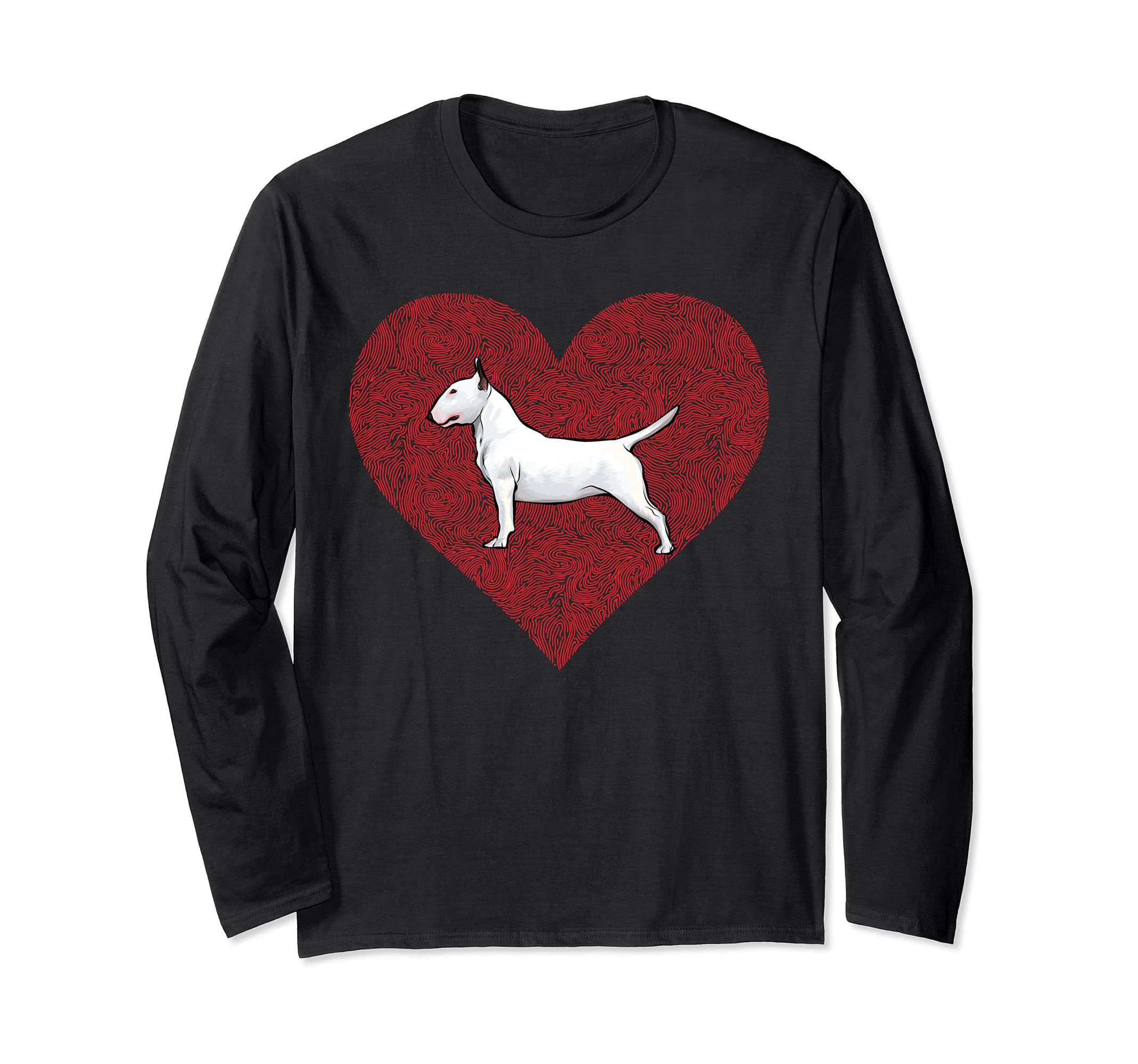 Bull Terrier Valentines Day Dog Love Fingerprint Long Sleeve T-Shirt
