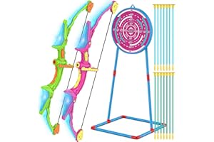 Kmuxilal 2 Pack Kids Bow and Arrow Set with LED Flash Lights, 14 Suction Cup Arrows and Standing Target-Perfect Indoor and Outdoor Archery Set Toy Gift for Boys and Girls Ages 4-12