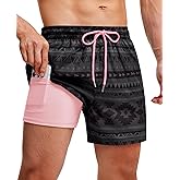 Gleeease 5inch Compression Swim Trunks: Mens Soft Stretchy Quick Dry Comfort Drawstring Zipper Pockets Beach Pool