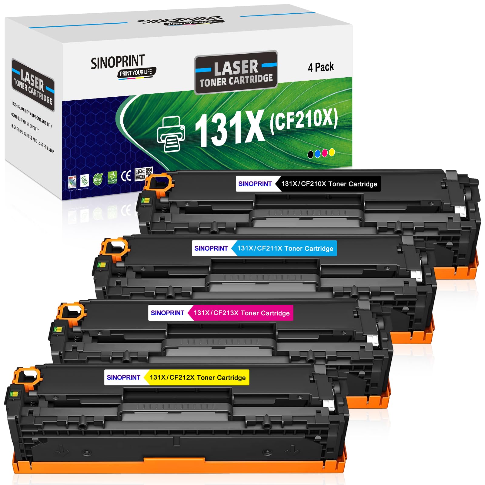 SINOPRINT CF210X 131X Toner Cartridges Replacement for HP 131X CF210X 131A CF210A Compatible with LaserJet Pro 200 color M251n M251nw MFP M276n M276nw CM1312NFI CP1518NI, Pro CP1525N CP1525NW CM1415FN