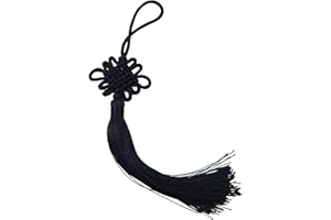 MAKHRY 10pcs 8.5 Inch Handmade Silky Floss Chinese Tassel with Satin Silk Made Chinese Knots for Door and Car Handing Decoration, DIY Craft (Black)