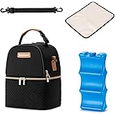 Docami Breastmilk Cooler Bag with Ice Pack & Mat Fit 6 Bottles Up to 9 Ounce, Breast Milk Pump Cooler Bag for Moms Daycare,Work&Travel, Black
