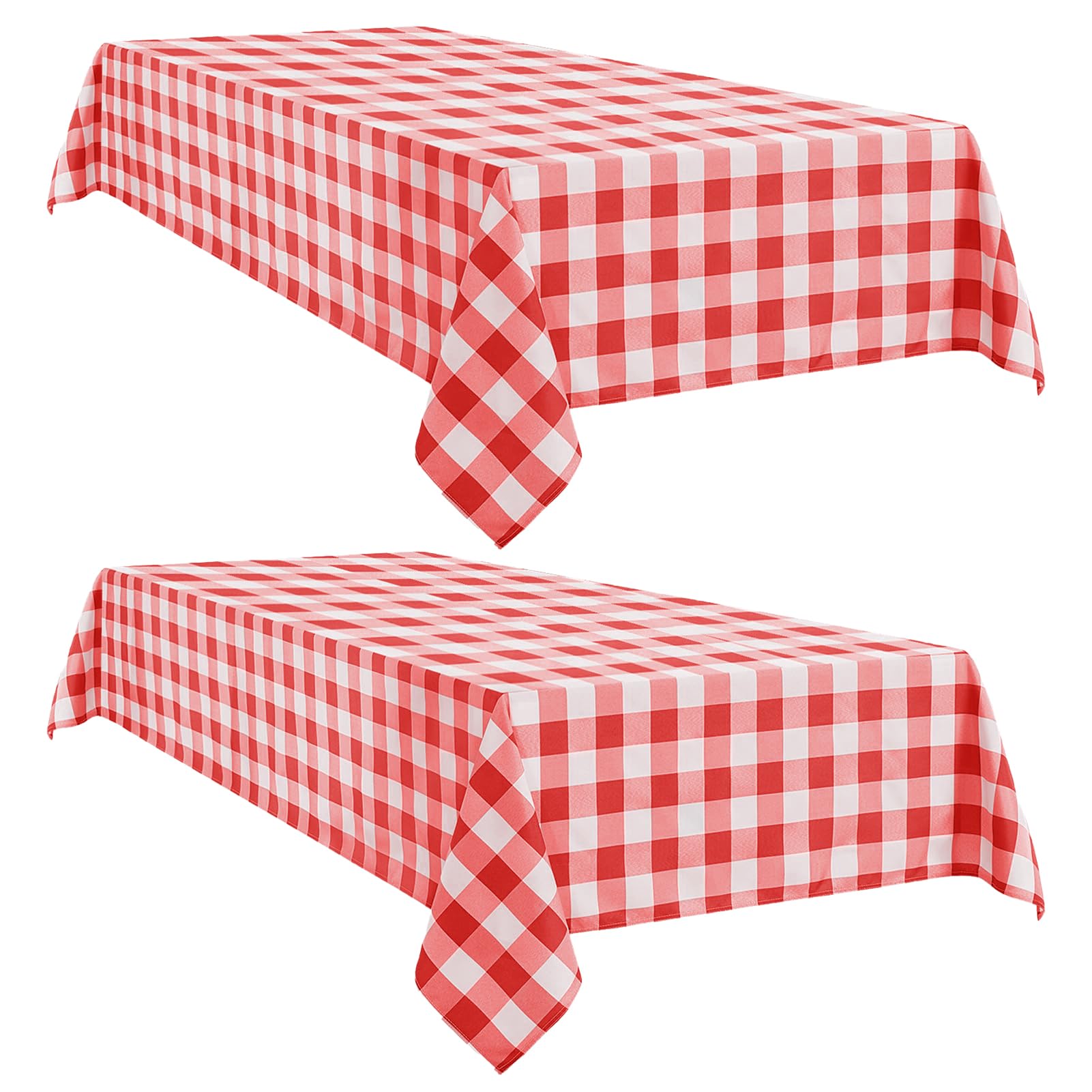 Softalker Gingham Checkered Tablecloth Rectangle - Outdoor Waterproof Buffalo Plaid Table Cloth, Stain Resistant Washable Table Cover for Picnic, Camping - Red and White, 2 Pack - 60 x 120 Inch Image