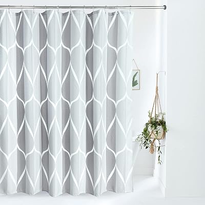 Geometric Shower Curtain 182x182cm Grey With Metal Hooks