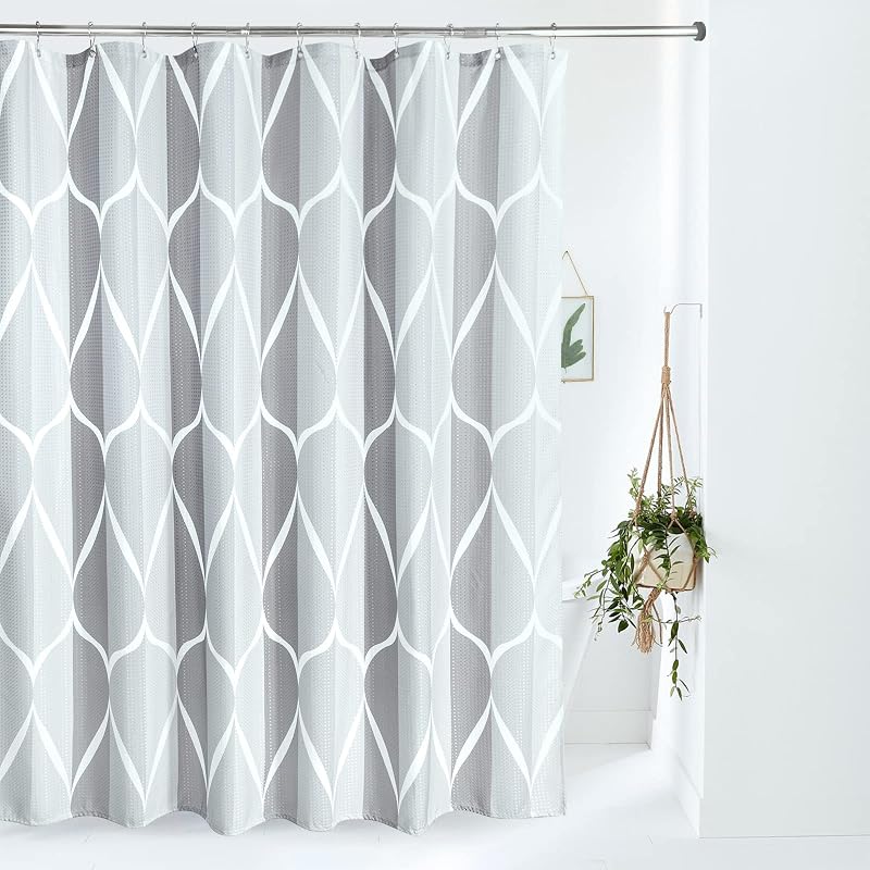 Geometric Shower Curtain 182x182cm Grey With Metal Hooks