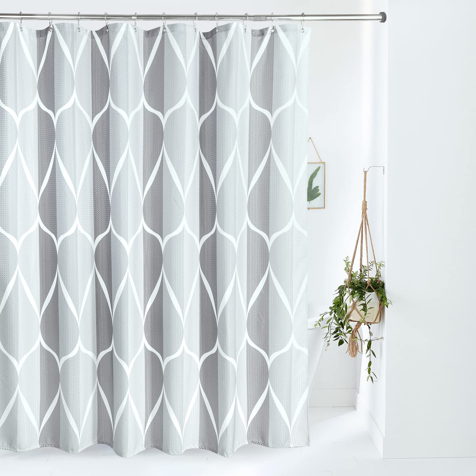 VANZAVANZU Shower Curtain for Bathroom with Metal Hooks Geometric Fabric Shower Curtain Heavy Duty Bath Curtain for Wet Room Bathtub Shower Stall, Weighted Hem, Water Resistant - 182 x 182cm (Grey) — image 1