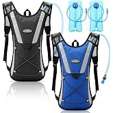 2 Pack Festival Water Backpack with 2L Bladder, Backpack Hydration Pack Clear Hydration Backpack for Hiking, Hiking Backpack with Water Bladder for Cycling Running Camping Climbing (Black, Blue)