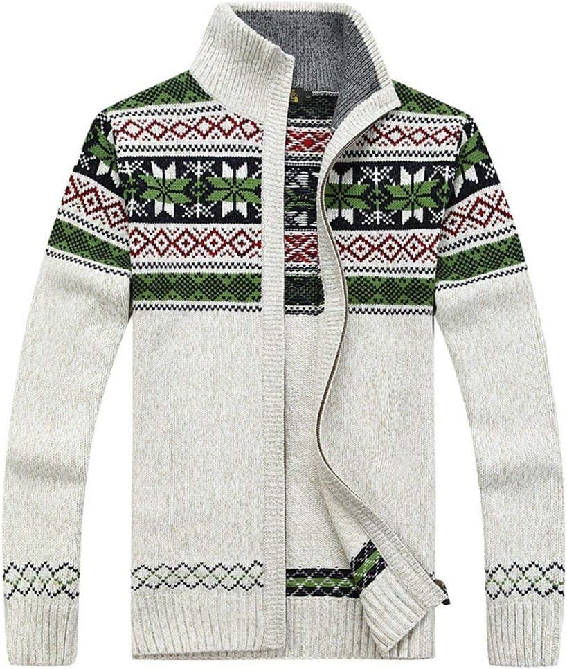 Kedera Casual Men's Thick Knitted Zipper Cardigan Sweater with Pattern