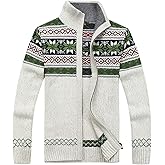 Kedera Men's Cardigan Sweaters Stand Collar Cable Thick Knitted Full Zip Sweater with Pattern