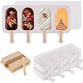 3 Set Popsicles Molds with Lids and 100 Pcs Wooden Popsicles Sticks, Standard Size 4 Cavities Silicone Ice Pop Molds for Maki