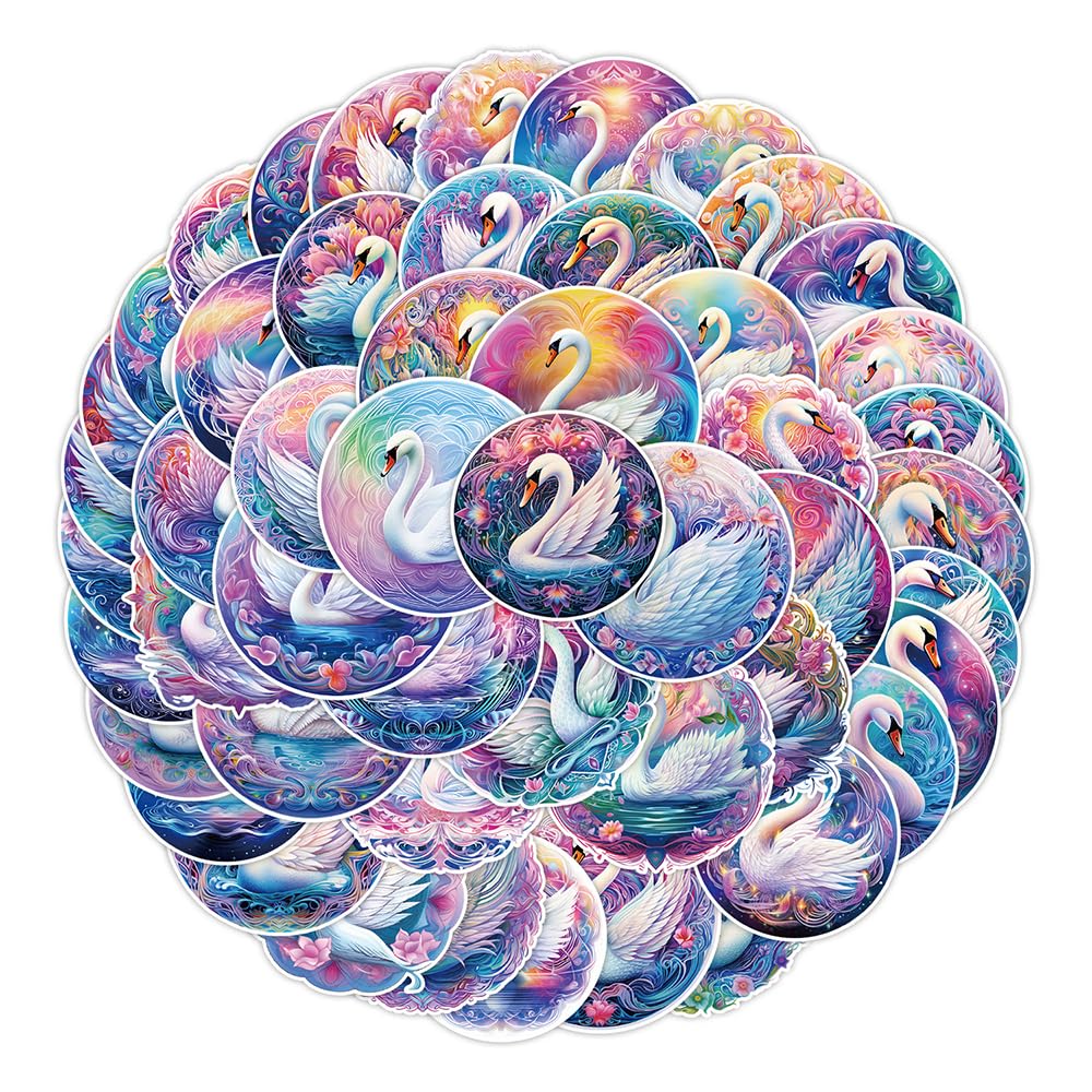 Dreamy Swan Vinyl Stickers, 50 PCS Waterproof Illustrated Animal Decals for Laptops, Scrapbooking, Journals, Notebooks, Water Bottles, Suitcases, Phones & DIY Decor